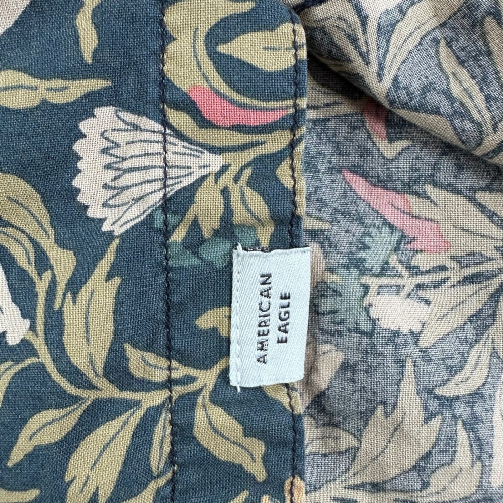 American Eagle Flex Mens XXL Short Sleeve Button Up Shirt Floral Teal Pink Green - Picture 9 of 14